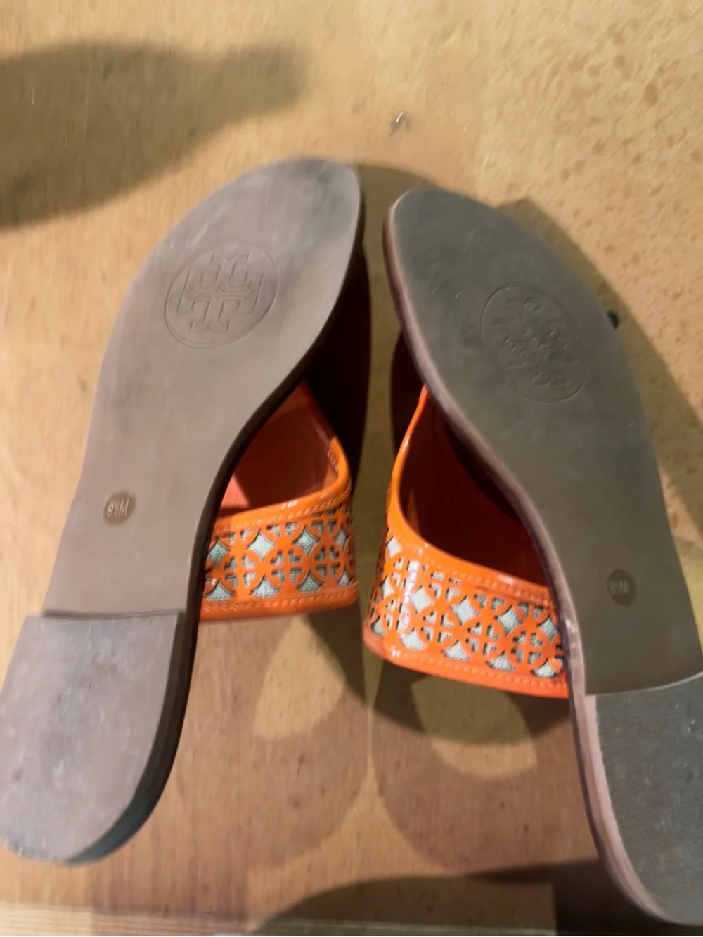 Tory Burch Coral Orange Laser-Cut Slide Sandals